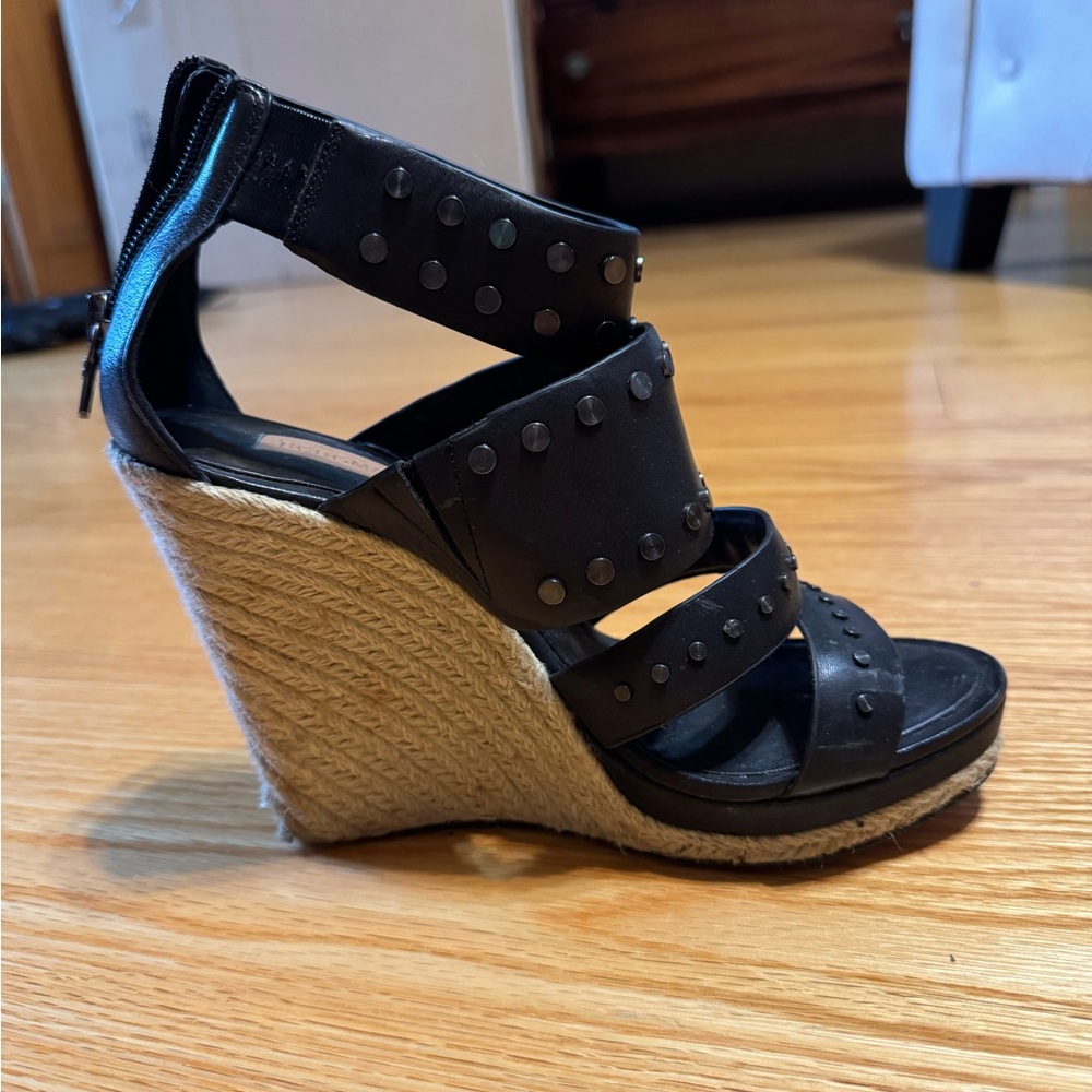 BCBGMaxAzria Black Studded Wedge Sandals Size 7